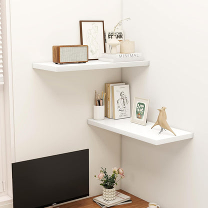 32" Floating Shelves for Wall, 12" Deep Slim White Floating Shelves, Wall-Mounted Shelves for Bedroom, Living Room, Kitchen, Bathroom - Set of 2