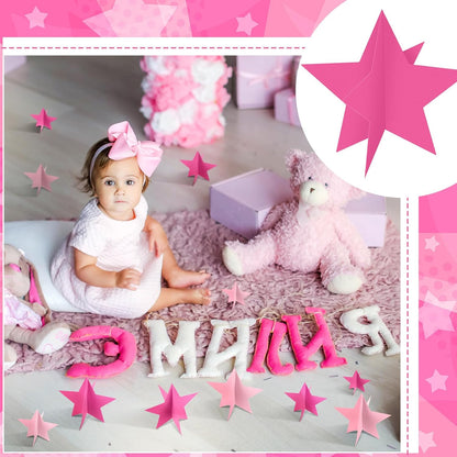 45 Pcs 3D Star Centerpieces Movie Night Decorations for Table in 3 Sizes Hanging Supplies for Red Carpet Film Show Theme Birthday New Year Party First Day of School Table Decor(Pink)