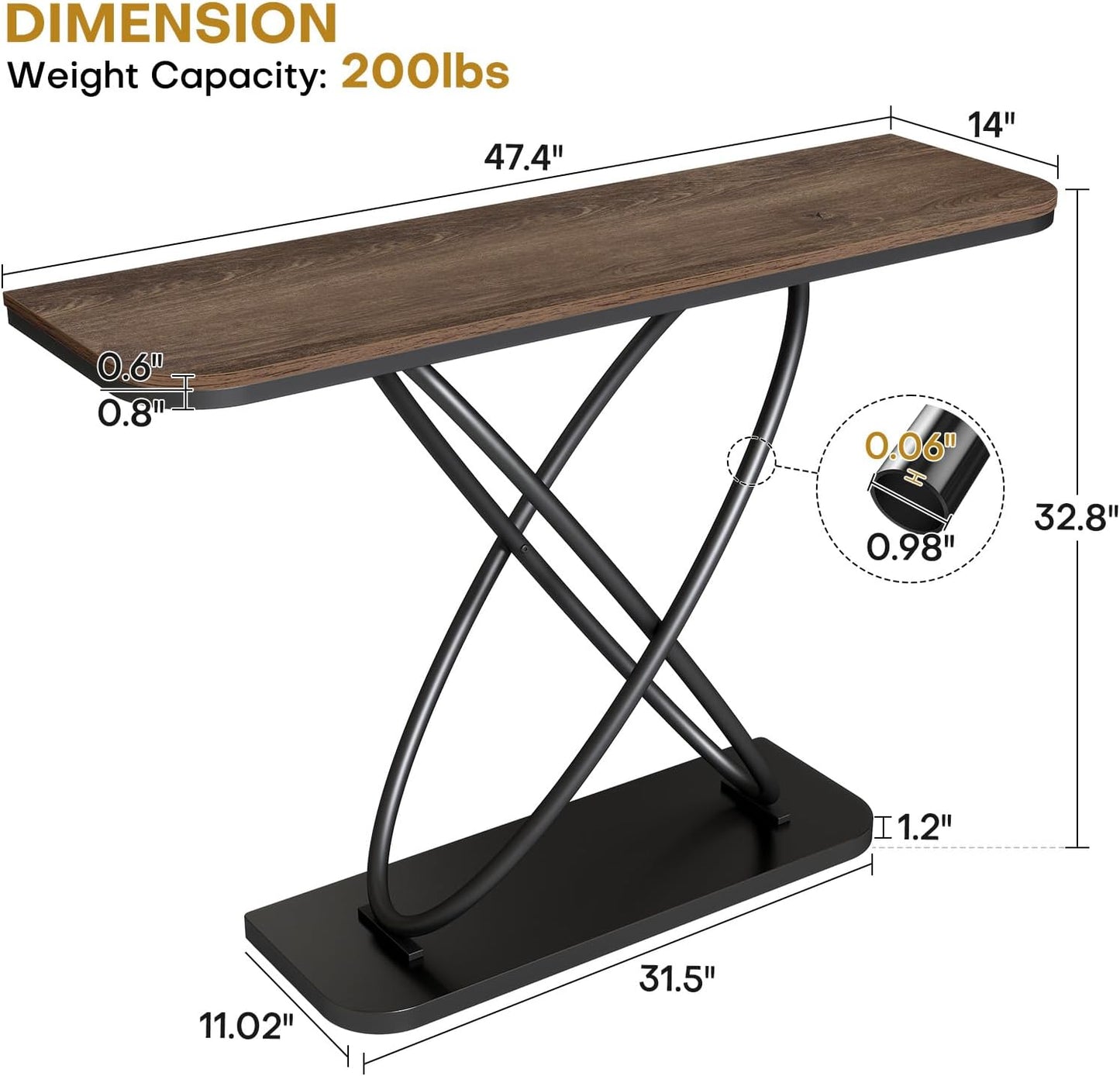 BECHAEO Farmhouse Narrow Console Table for Living Room, 47.4" Rustic Narrow Entryway Table, Sofa Tables Behind The Couch, Industrial Wooden Accent Tables for Hallway, Foyer Walnut