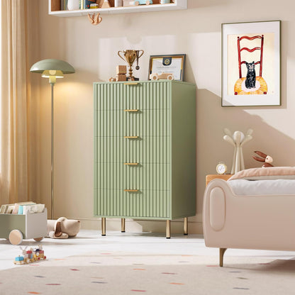 5 Drawer Dresser for Bedroom, 47.2" Tall Modern Chest of Drawers with Deep Drawers and Wide Top, Fluted Wooden Dresser Organizer for Living Room, Hallway, Kids Room, Green