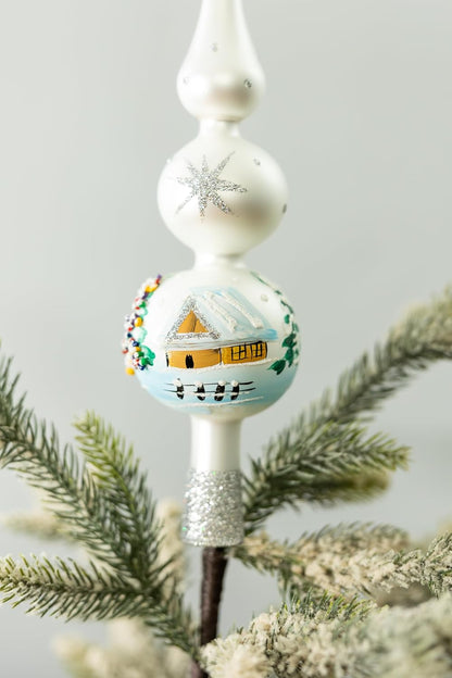 Christmas Tree Topper Spitz Glass Mouth Blown Hand-Decorated Embellishments (Silver, 12 inch)