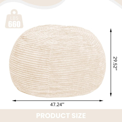 Large Bean Bag Chair, 5FT Giant Beanbag Chairs with Memory Foam Filled, Bean Bag Chairs for Adults, Ultra Soft Lazy Sofa for Living Room Bedroom (White)