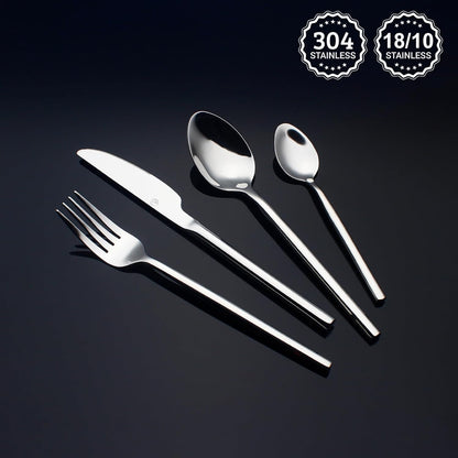 24 Piece Silverware Set For 6 Heavy duty 18/10 Stainless Steel Flatware Set Modern Design Knife/Fork/Spoon Mirror Polished Dishwasher Safe Cutlery Set with Gifts
