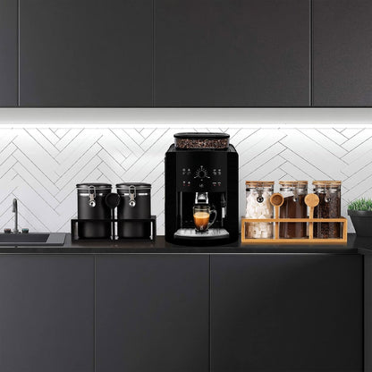 Yangbaga Ground Coffee Storage Container with Shelf, 2×63OZ 304 Stainless Steel Coffee and Sugar Container,Airtight Coffee Canisters with Scoop, Food Storage Jars for Kitchen,Nuts,Tea,Sugar