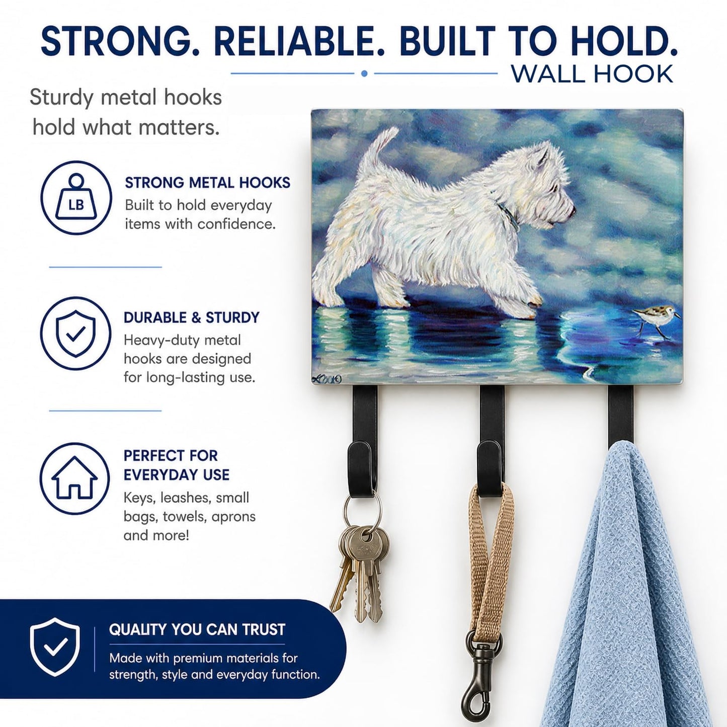 Caroline's Treasures 7334TH68 Misty Westie Leash or Key Holder, Wall Hooks, Key Hooks Holder, Coat