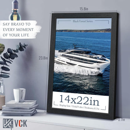 VCK 14x22 Picture Frame Set of 3, Exclusive Black Woodgrain, Solid Wood Poster Frames - Wall Hanging