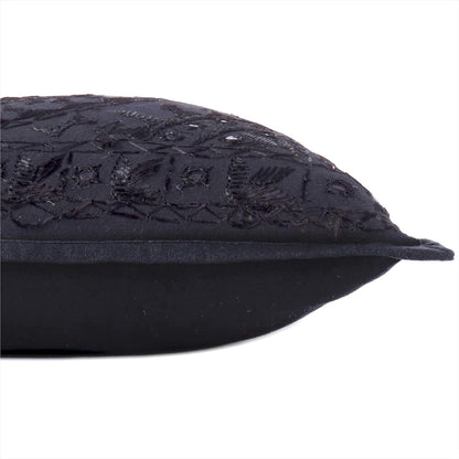 Eyes of India Embroidered Decorative Boho Throw Pillow Cover with Mirrors, Handmade Bohemian Accent Cushion Case for Sofa Couch Bedroom Living Room (Black, 24" x 24")