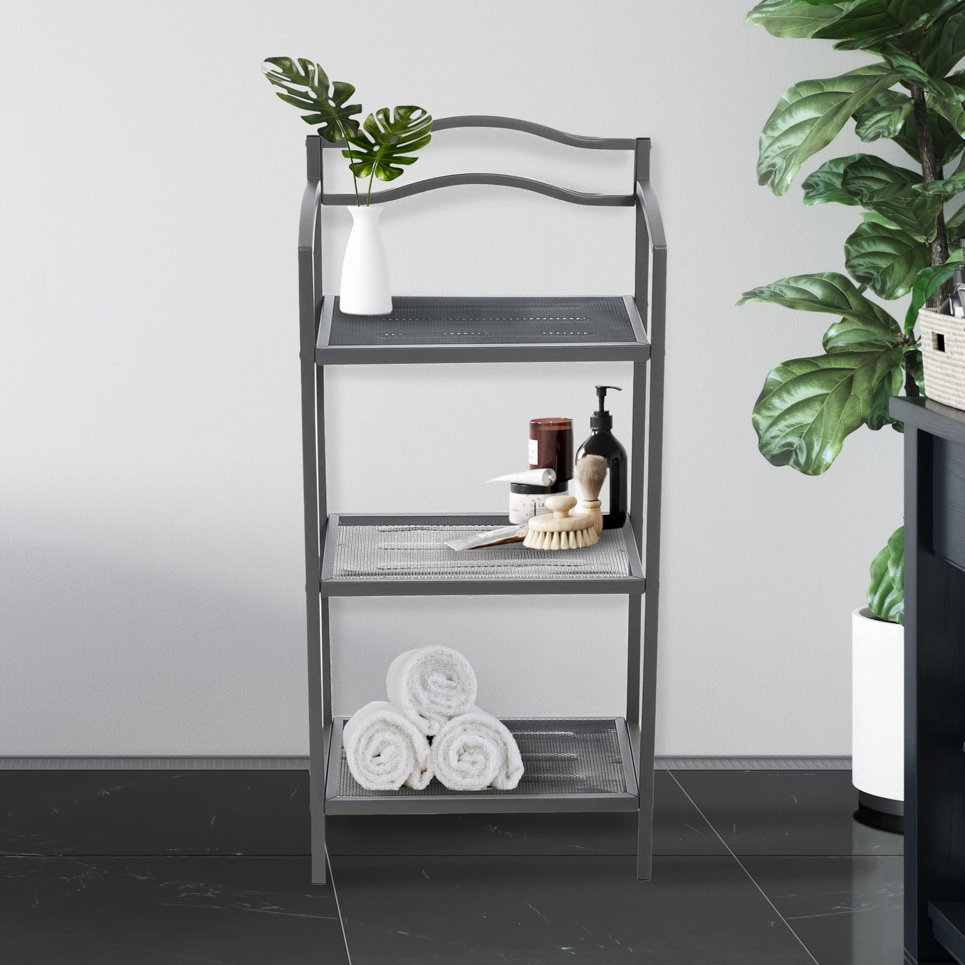Household Essentials 3-Tier Metal Bathroom Storage Shelf, Grey
