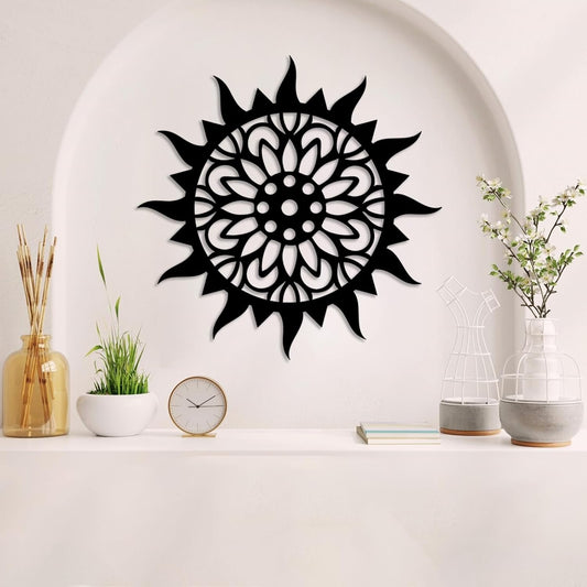 Sunburst Metal Wall Decor, Unique Sun Flower Design, Outdoor & Indoor Wall Art for Living Room, Bedroom, or Patio, Home Decor (Black, 28"x28"|70x70cm)
