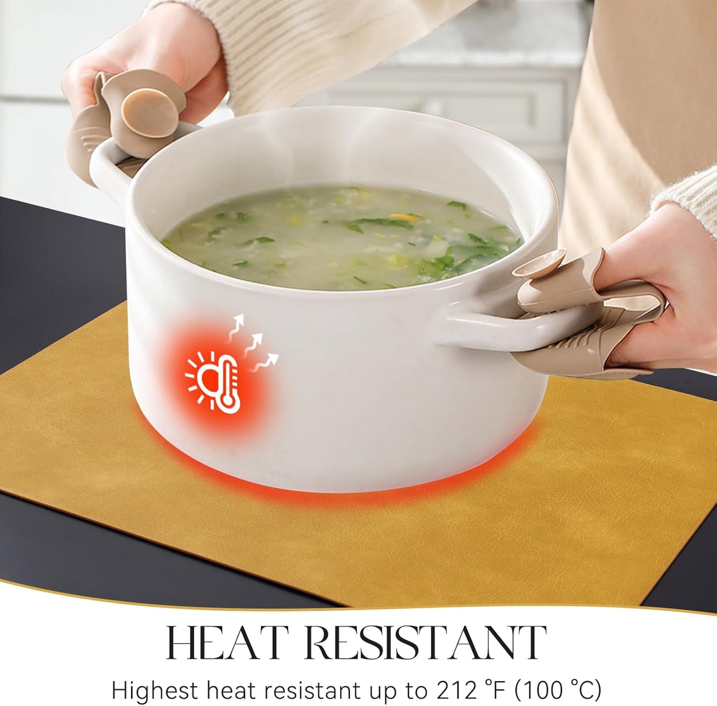 MOSAYT Vinyl Placemats Set of 6-12 X 17 Inch - Faux Leather 100% Waterproof Oil-Proof Wipeable PU Place Mats, Heat Resistant Reversible Table Mats for Kitchen, Dining, Outdoor (Yellow)