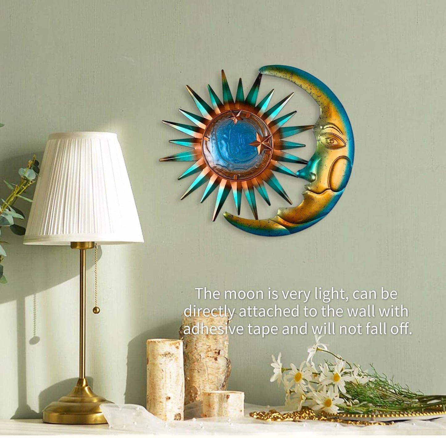 LIFFY Sun Metal Outdoor Wall Decor - 3D Sun Moon Metal Wall Sculpture - Hanging Decoration Gift Ideal for Celestial Decor Home Accent, Bedroom, Garden, Patio, Farmhouse - Lively and Vibrant