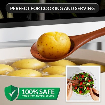 6-Piece Acacia Wood Cooking Utensil Set – Wooden Kitchen Pan Toolset for Nonstick Cookware – Includes Spoons & Spatulas – Non-Scratch, Eco-Friendly Cooking Tools – Everyday Use - Lifetime Replacements