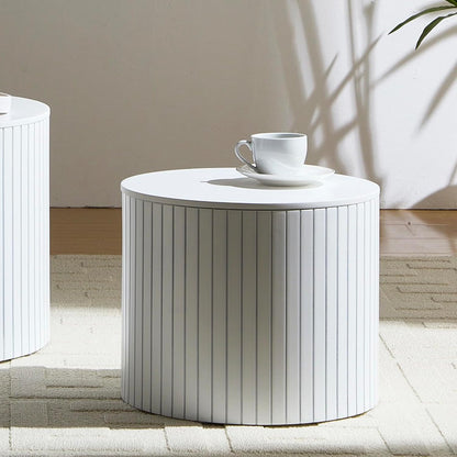 Nesting Cofee Tables Set of 2 with Storage, Modern Round Wooden Coffee Table Circle Side Tables Accent Walnut Table for Living Room, Small Spaces, Bedroom,Balcony, Office(19.17" White)