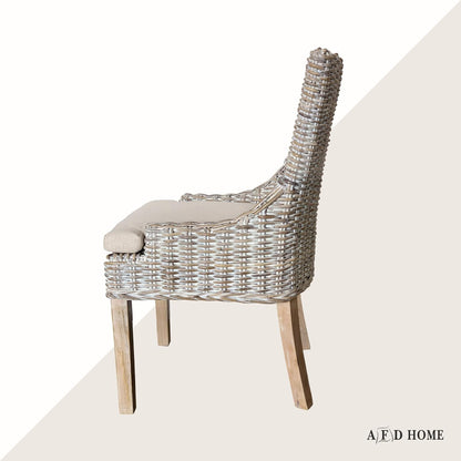 Alfresco Kuba-Weave Wicker Dining Chair, Patio Seating, Savannah Wash, 21.5 Inches x 24 Inches x 36 Inches
