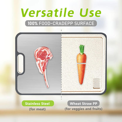 FIRE HIVE Kitchen Stainless Steel Cutting Board,Double-Sided Multi-Functional Cutting Boards,Large Cutting Board Made of Stainless Steel & Platycodon, 16*11 inches Safe Kitchen Cleaning Cutting Boards