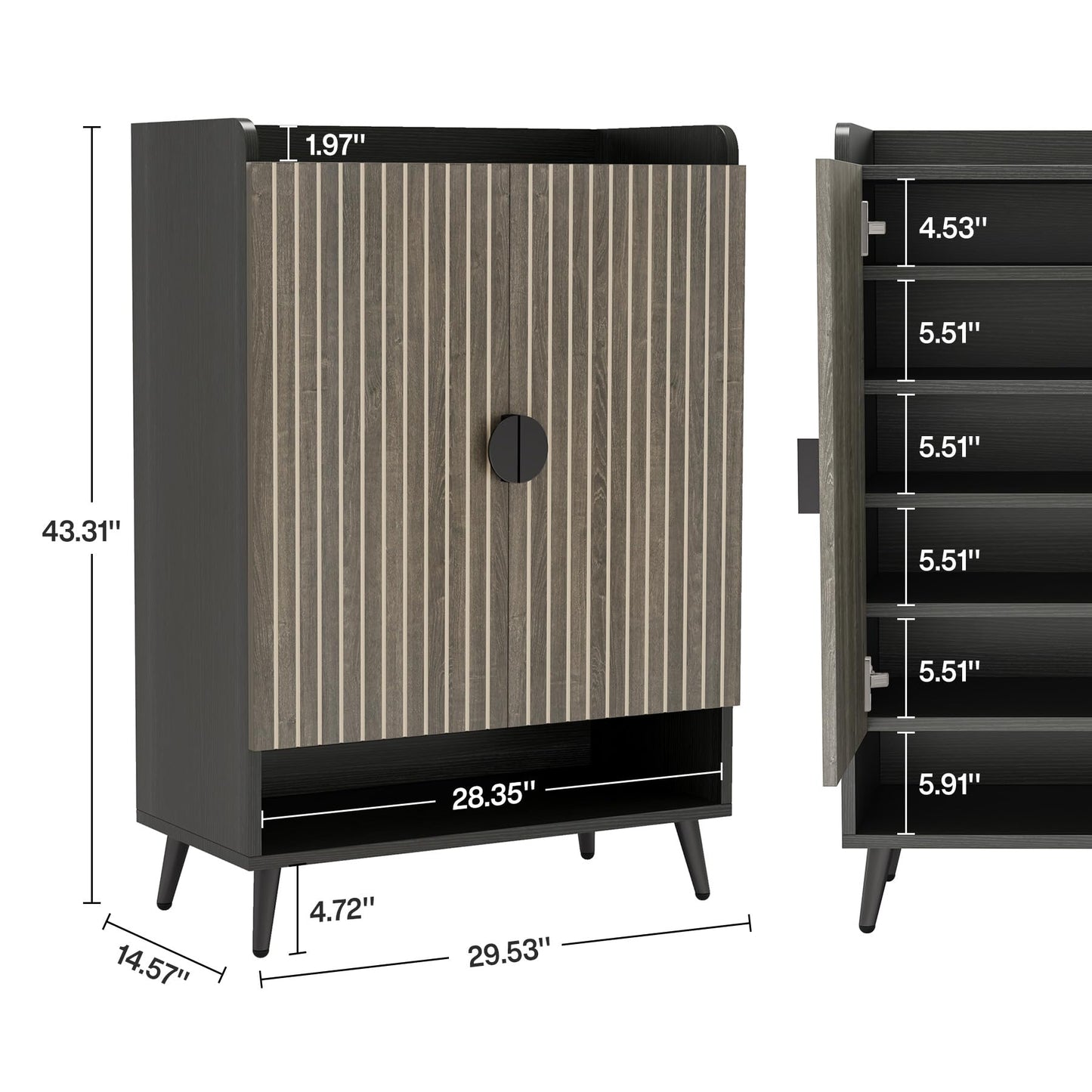 Tribesigns Shoe Cabinet with Doors, 7-Tier Shoe Storage Cabinet with Adjustable Shelves, Wooden