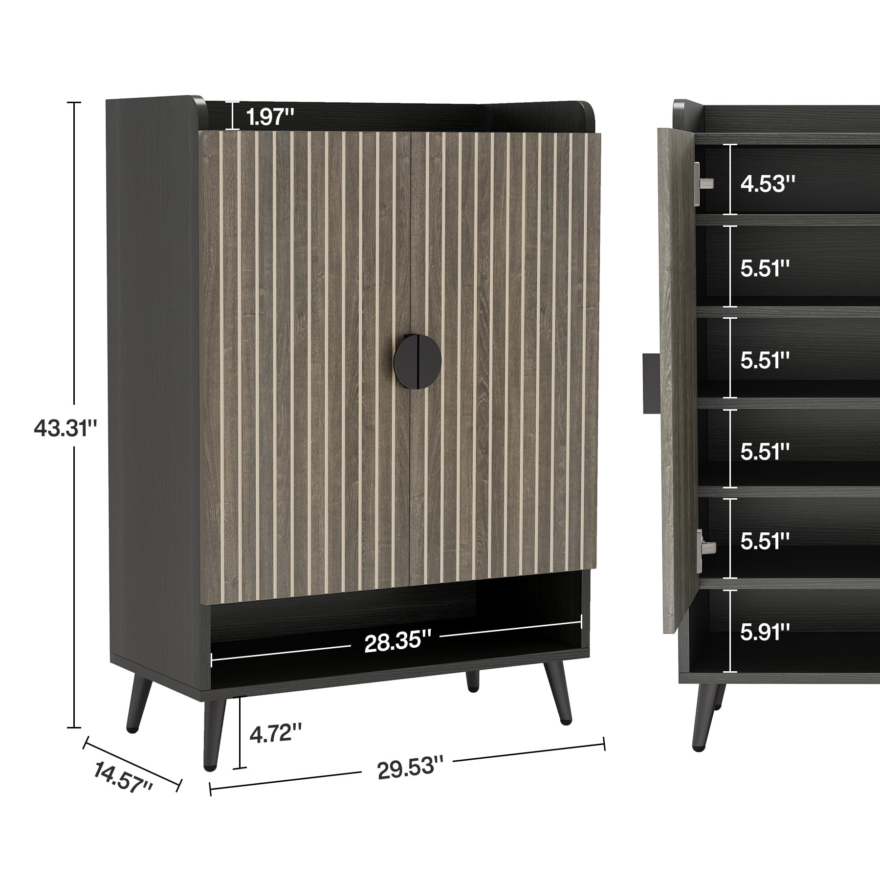 Tribesigns Shoe Cabinet with Doors, 7-Tier Shoe Storage Cabinet with Adjustable Shelves, Wooden