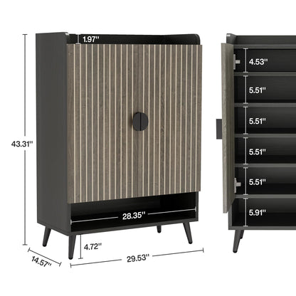 Tribesigns Shoe Cabinet with Doors, 7-Tier Shoe Storage Cabinet with Adjustable Shelves, Wooden