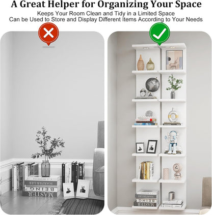 Versatile 7 Tier Shelf Unit 6.4Ft Lack Wall Shelf Unit with LED Floating Wall Shelf Unit Wall Mount Vertical Shelving for Storage Space Saving Organizer for Bedroom Living Room Office Display Decor