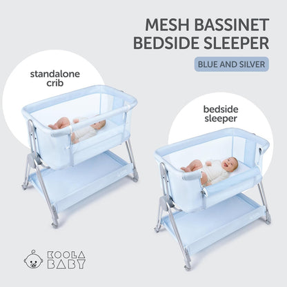 Baby Bedside Sleeper - Bassinet & Bedside Crib with Height Adjustment & Wheels - Can Be Placed Next to Bed - Attaches to Parents Bed - Easy to Fold & Carry Bassinet for Boys (Blue)