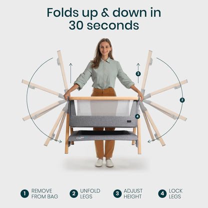 CoZee® Air Baby Bassinet & Bedside Sleeper - Rocking Bassinet for Baby, Fast-Folding with Travel Bag, Deluxe Airflow Mattress & 6 Mattress Heights, 0-6 Months (Oak & Charcoal)