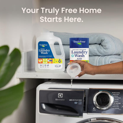 Laundry Wash Detergent for Sensitive Skin, Gentle & Safe for Baby Clothes | Plant-Based, Natural Ingredients | Unscented | Include 1 Refillable Bottle (50 Loads)