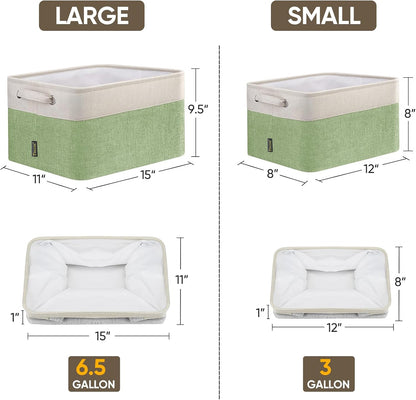 BALEINE 4 Pack Fabric Storage Bins for Shelves, Linen Storage Baskets for Organizing, Decorative Closet Bins for Clothes, Home (Green, 15''x11''x9.5'')