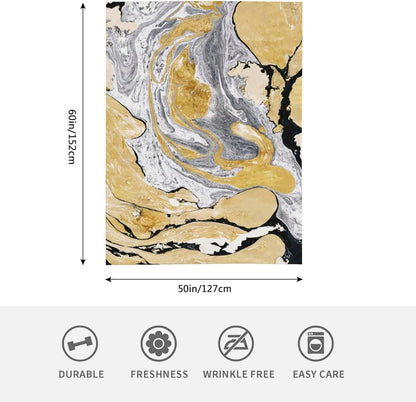 HGOD DESIGNS Gold Golden and Silver Marble Ink Abstract Painting Flannel Fleece Bed Blanket Throw Blanket Lightweight Cozy Plush Blanket for Bedroom Living Rooms Sofa Couch 50"x60"
