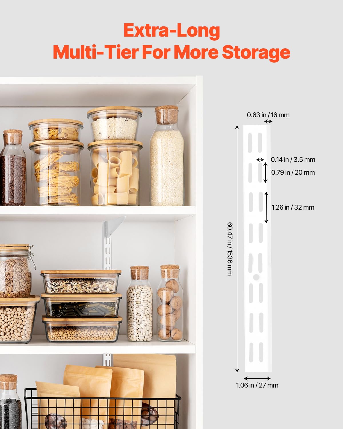 VEVOR Shelf Pilaster, 60-inch 5 Pack, Dual Track Upright Wall Shelving System, Heavy Duty Support