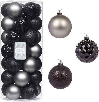 Every Day is Christmas Ornaments, Shatterproof Christmas Tree Ornament Set, Christmas Balls Decoration 35 Count (2.75"/70mm, Black Grey)