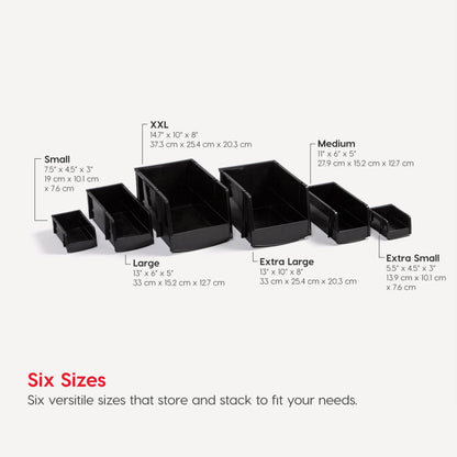 IRIS USA 15-Pack, Extra Small Stackable Storage Bins, Black