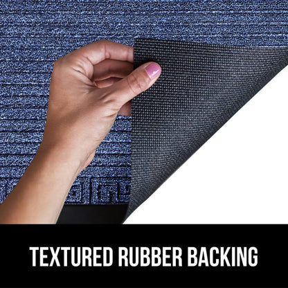 GORILLA GRIP 100% Waterproof All-Season WeatherMax Doormat, US Designed Natural Rubber, Stain and Fade Resistant, Low Profile Indoor Outdoor Door Mats, Easy Clean Patio Mat, 17x29, Navy Greek Keys