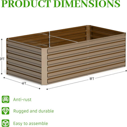 8x4x2 ft Raised Garden Bed, Large Metal Planter Raised Beds, Planters for Outdoor Plants for Vegetables, Flowers, Herbs, Fruits, and Succulents.