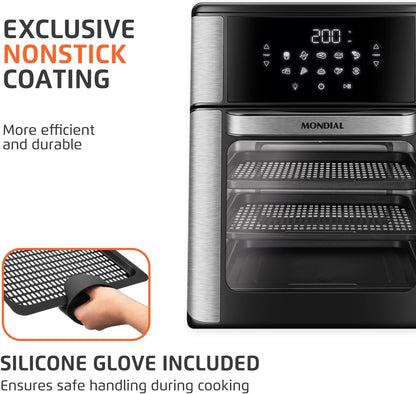 Air Fryer Oven 1800W, 12.7QT Capacity, Touchscreen Panel, Automatic Shut-Off – Black & Stainless Steel – Mondial