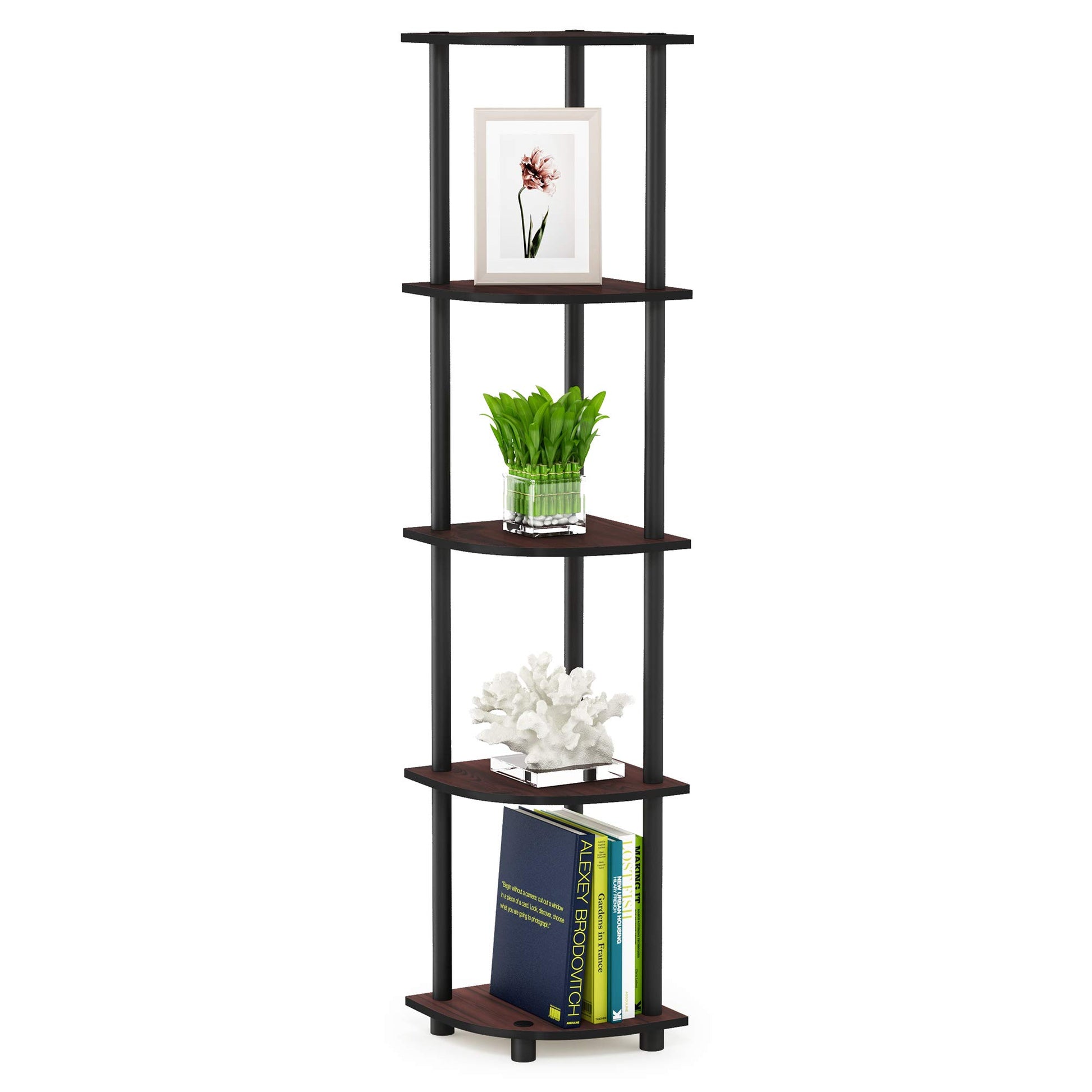 Furinno TURN-N-TUBE Corner Shelf, 5-Tier Corner Bookshelf, Open Storage Shelves, for Organization
