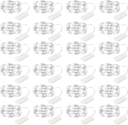 Brightown 24 Pack LED Fairy Lights Battery Operated 7 ft 20 LED String Light Waterproof Silver Wire Firefly Starry Lights for Crafts Wedding Party Bedroom (White)