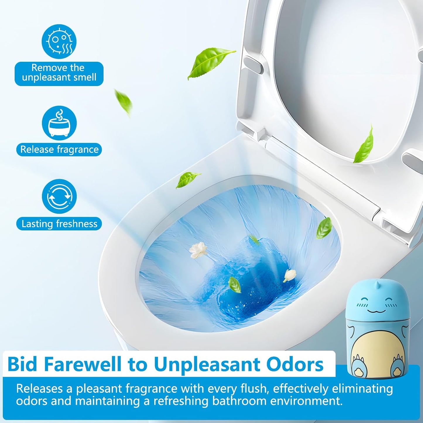 Toilet Bowl Cleaner-Cute Dinosaur-Shaped Toilet Bowl Cleaner Bottle Automatic Bathroom Toilet Tank Cleaner Easy-To-Use Septic Safe Toilet Cleaner in Bottle with Ocean Scent (1, blue)