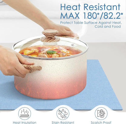 MANSPHIL Light Blue Placemats Set of 6 Double Layer Faux Linen Table Place Mats Heat Resistant Washable Cotton Cloth for Dining Kitchen - 13x19 Inch