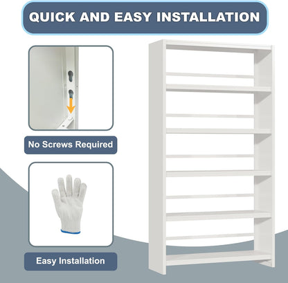 69" Tall Bookcase, 5-Tier Wide Bookshelf, Library Book Case with Display Shelf, Lightweight Metal Bookshelves, Industrial Book Shelf for Home, Office, Library, and School (White)