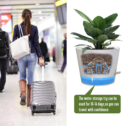 Self Watering Pots for Indoor Plants,12 inch Planters with Drainage Holes Plastic Flower Pots with Deep Reservoir, White