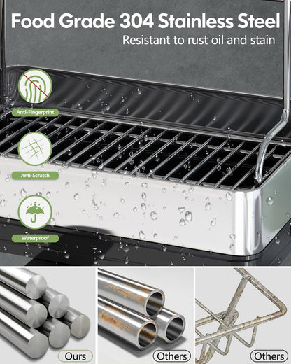 BOOSINY Extra Large Stainless Steel Dish Drying Rack, 2 Tier Dish Racks for Kitchen Counter, Dish Drainer with Drainboard Set, Full Size Dish Dryer Rack with Utensil Holder, Black