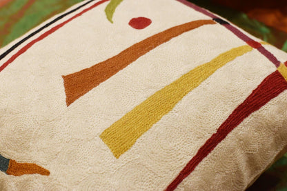 Kandinsky Contemporary Throw Pillow Cover - Cream | Modern Pillow Cases | Abstract Throw Pillows | Modern Boho Pillow | Abstract Chair Cushions | Hand Embroidered Cushion | Wool Size 18x18