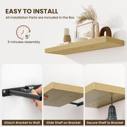 Fun Memories 55 Inch Fireplace Mentel Shelf, 10 Inch Deep Shelves for Display & Wall Storage, Rustic Wood Wall Shelf, Extra Long Floating Shelves for Living Room Laundry Room, Oak, Set of 1