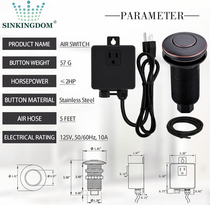 Garbage Disposal SinkTop Air Switch Kit with Long Button,Brass Made Cover,Oil Rubbed Bronze