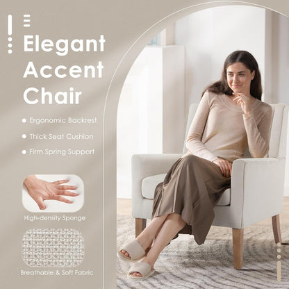 COLAMY Modern Wingback Living Room Chair, Upholstered Fabric Accent Armchair, Single Sofa Chair with Lounge Seat and Wood Legs for Office/Bedroom/Reading Spaces, Beige