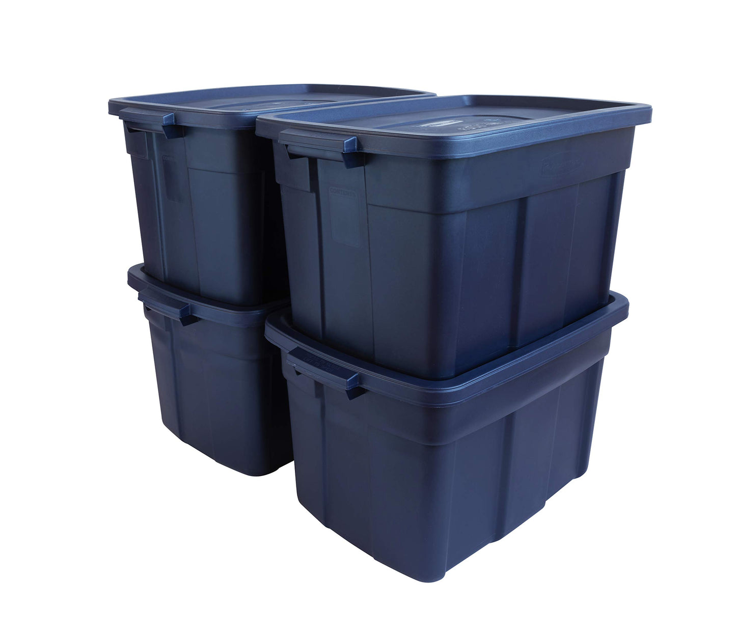 Rubbermaid Roughneck Tote 25 Gal, 4 Pack, Made in USA, Dark Indigo Metallic, Rugged Plastic