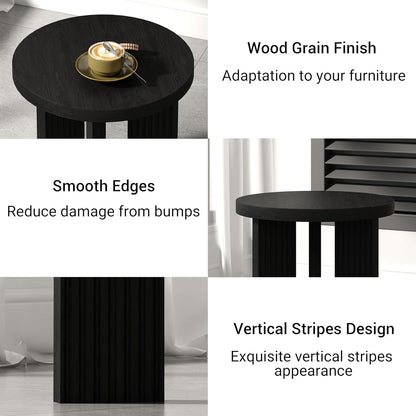 Nesting Coffee Table Set of 2, Modern Wooden Coffee Table with Smooth Thick Design, Circle Tea Table and End Table Set, Accent Center Tables for Living Room, Office, Black