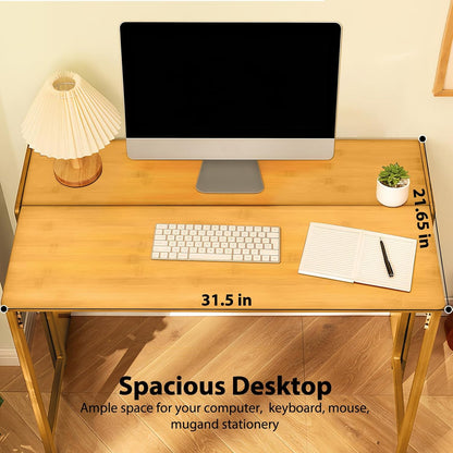 31.5" Bamboo Folding Desk,Space-Saving Computer Desk for Small Spaces, Foldable Study Table for Bedroom, Home Office, Dorm, Apartment（Natural）