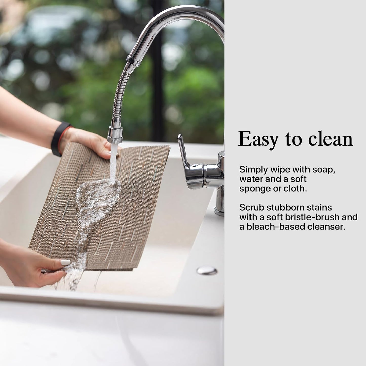 Placemats Set of 6 - Easy Clean Woven Vinyl Placemats for Dining Table, Indoor/Outdoor Place Mats, Washable PVC Table Mats （Light Brown）