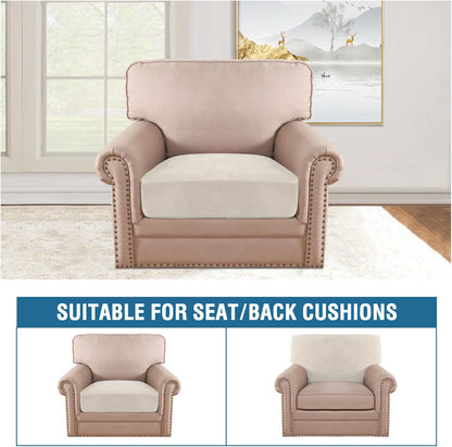 H.VERSAILTEX Velvet Stretch Couch Cushion Cover Plush Cushion Slipcover for Chair Cushion Furniture Protector Seat Cushion Sofa Cover (1 Piece Armchair Cushion Covers, Porcelain)